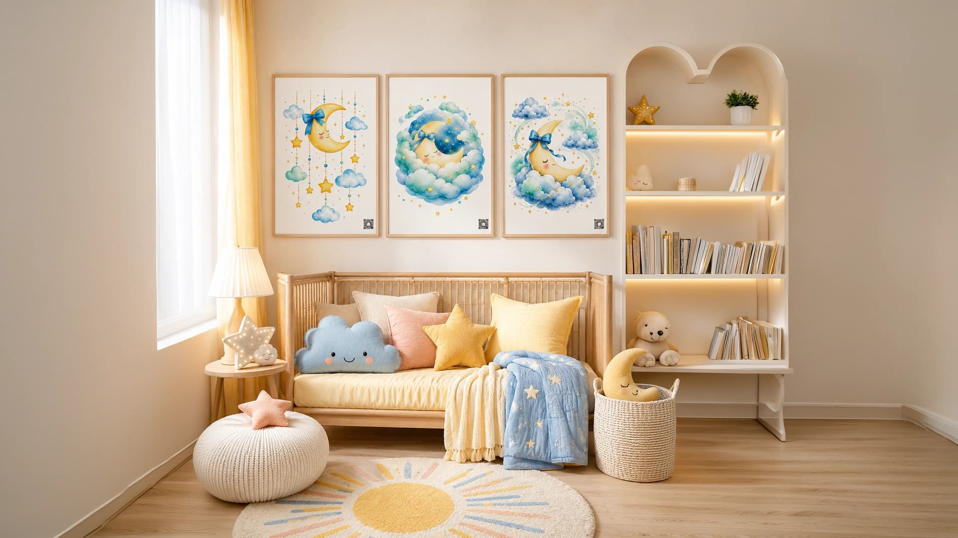 Moonbeam Wishes - Night & Sky Collection product mockup displayed in a family space.