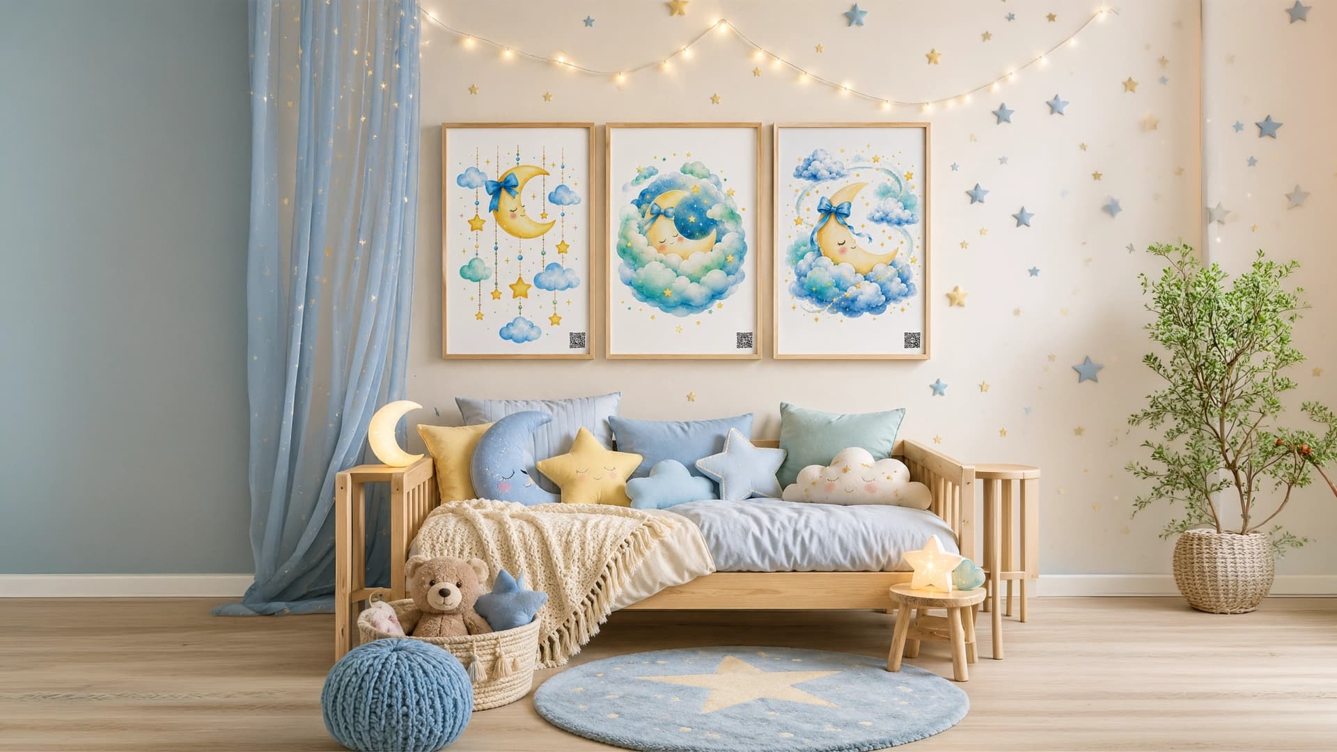 Moonbeam Wishes - Night & Sky Collection product mockup displayed in a family space.